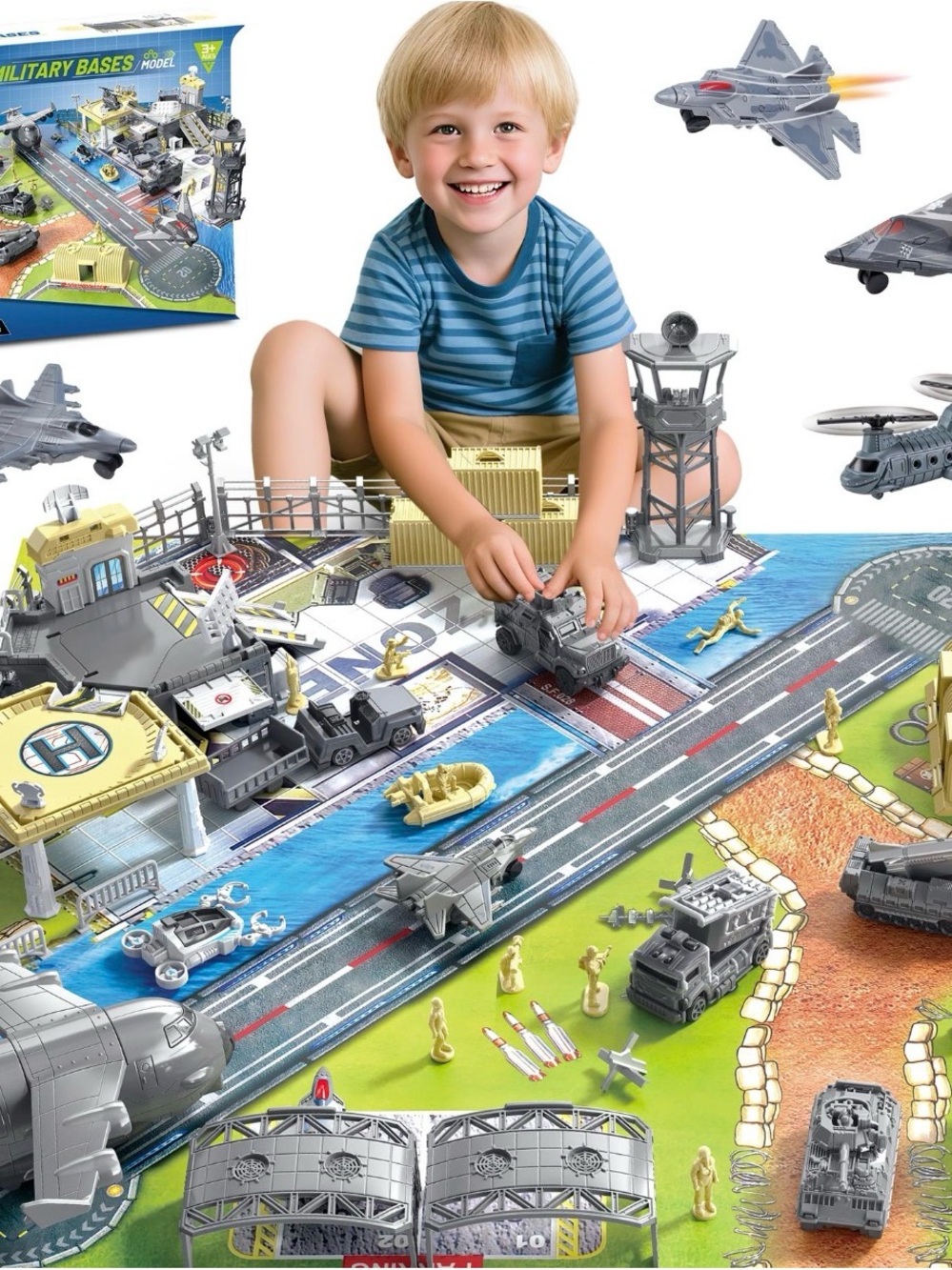 Kids Military Playset Toy - Gray Military Vehicles and Accessories